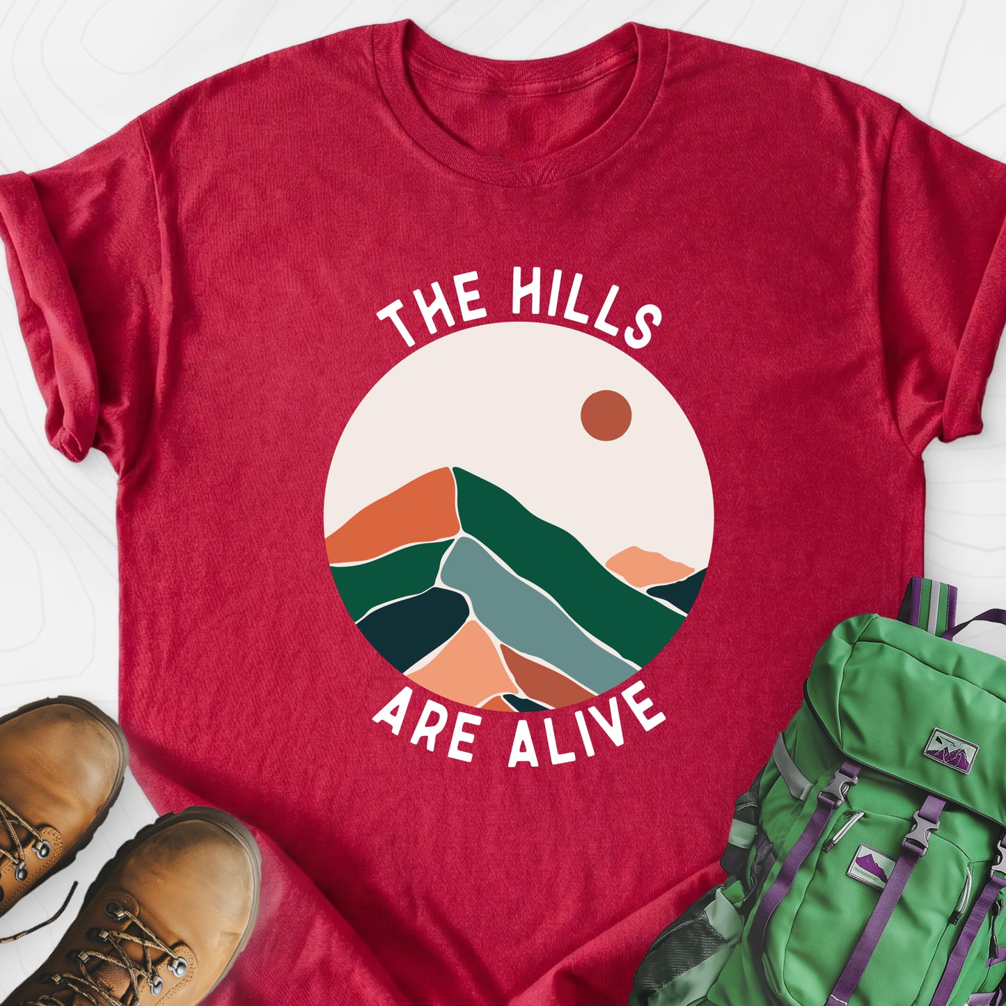 The Hills Are Alive Heather Red front print lightweight T-shirt