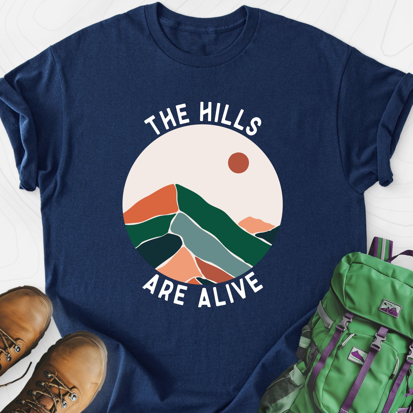 The Hills Are Alive Navy front print lightweight T-shirt