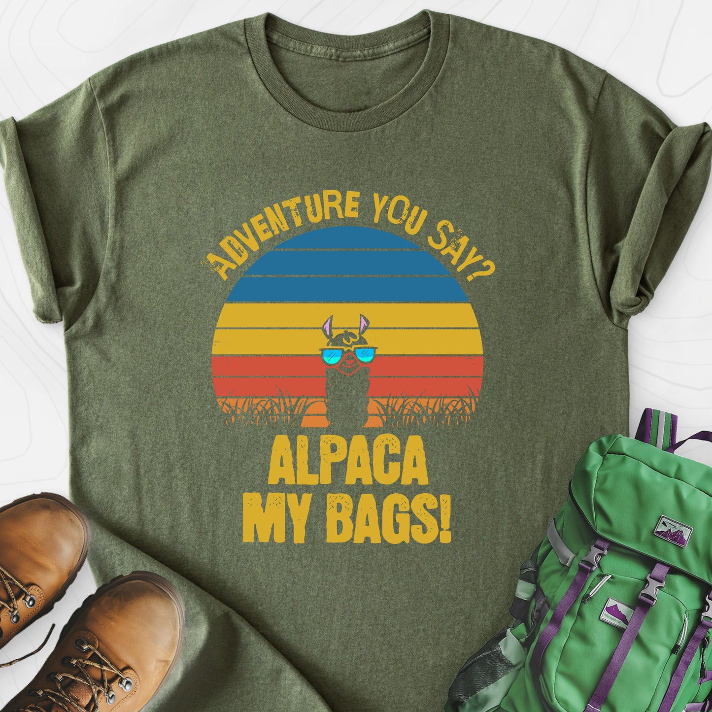 Alpaca My Bags Military Green front print lightweight T-shirt