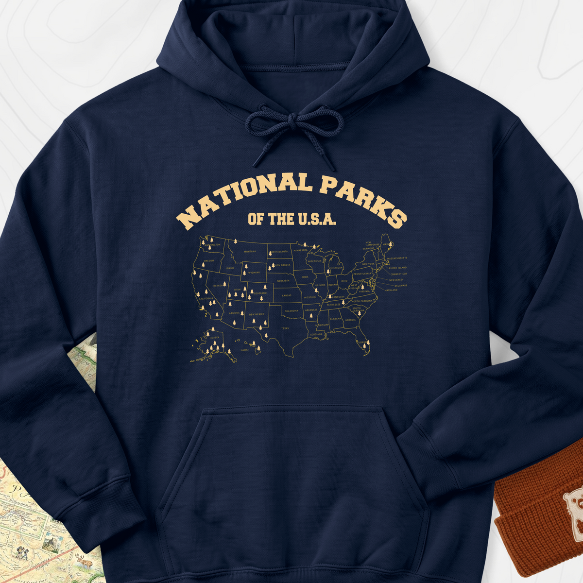 National Parks Map Hoodie - Navy