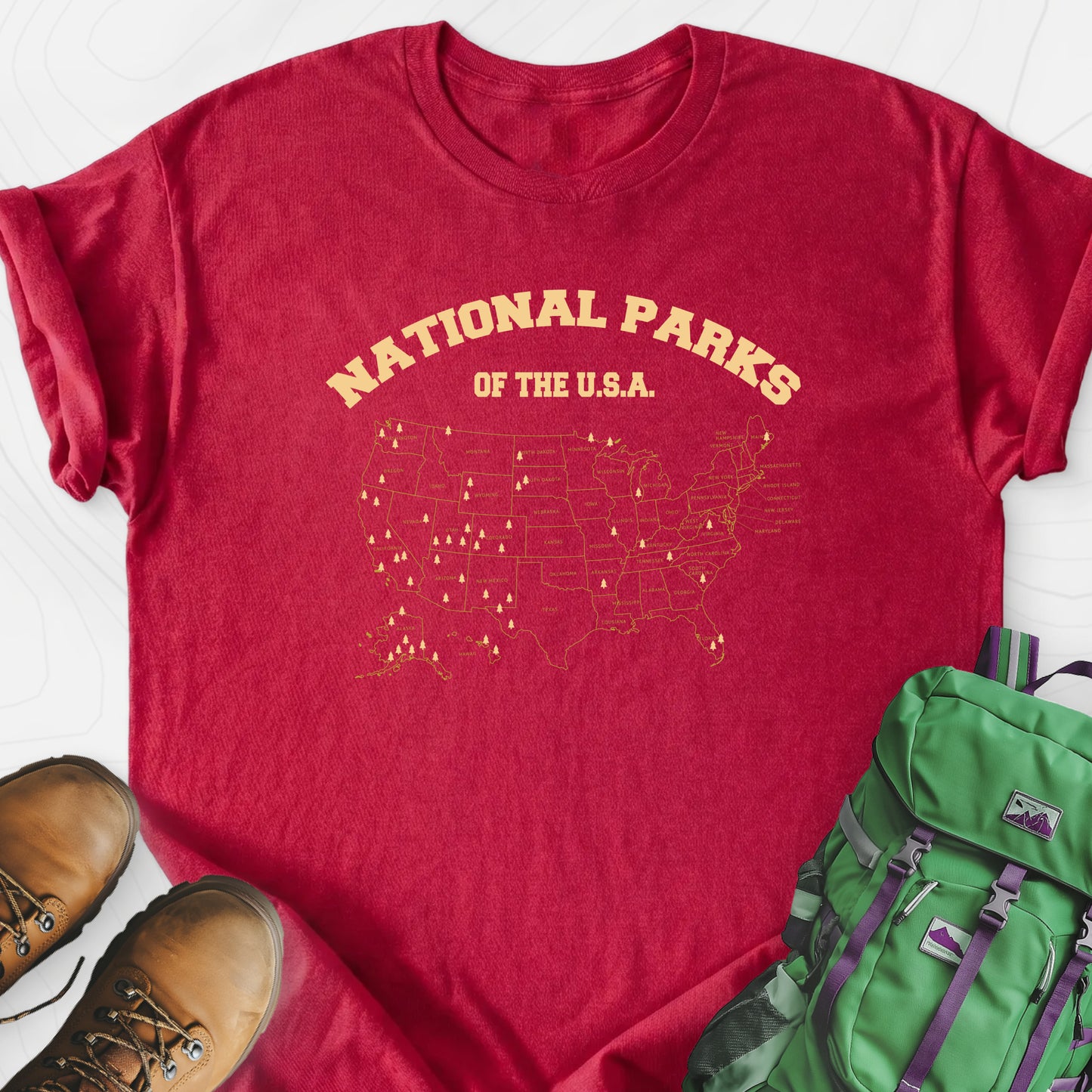 National Parks Map Heather Red front print lightweight T-shirt