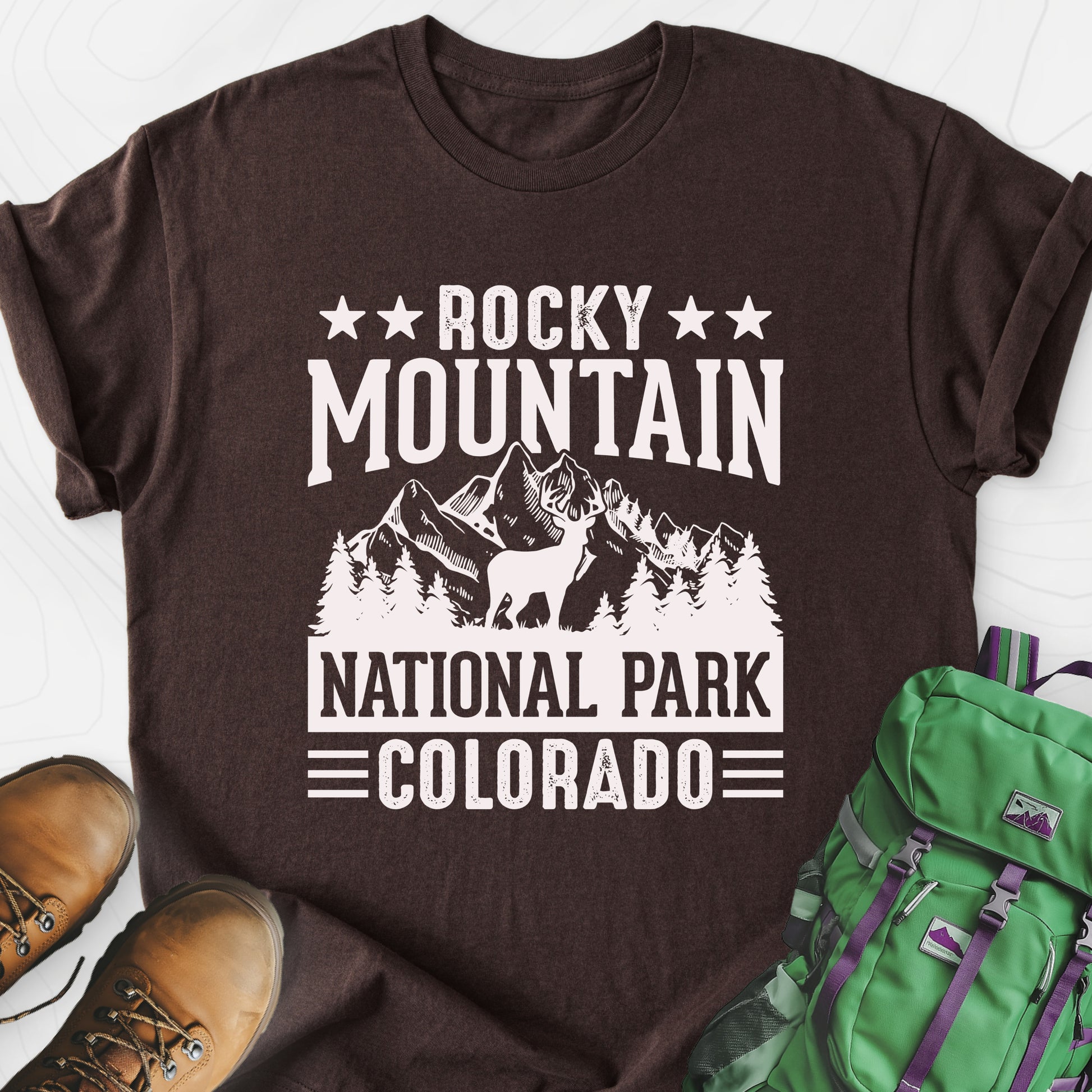 Rocky Mountain Dark Chocolate front print lightweight T-shirt