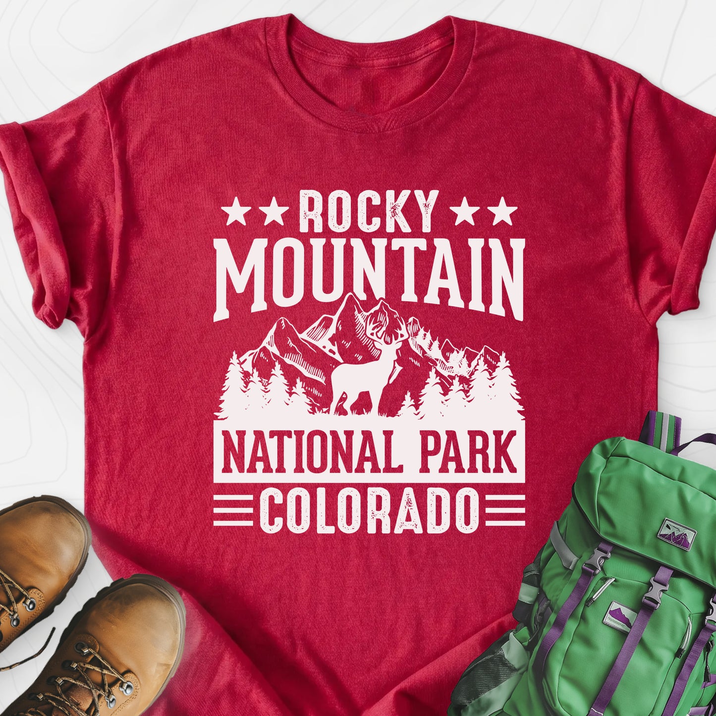 Rocky Mountain Heather Red front print lightweight T-shirt