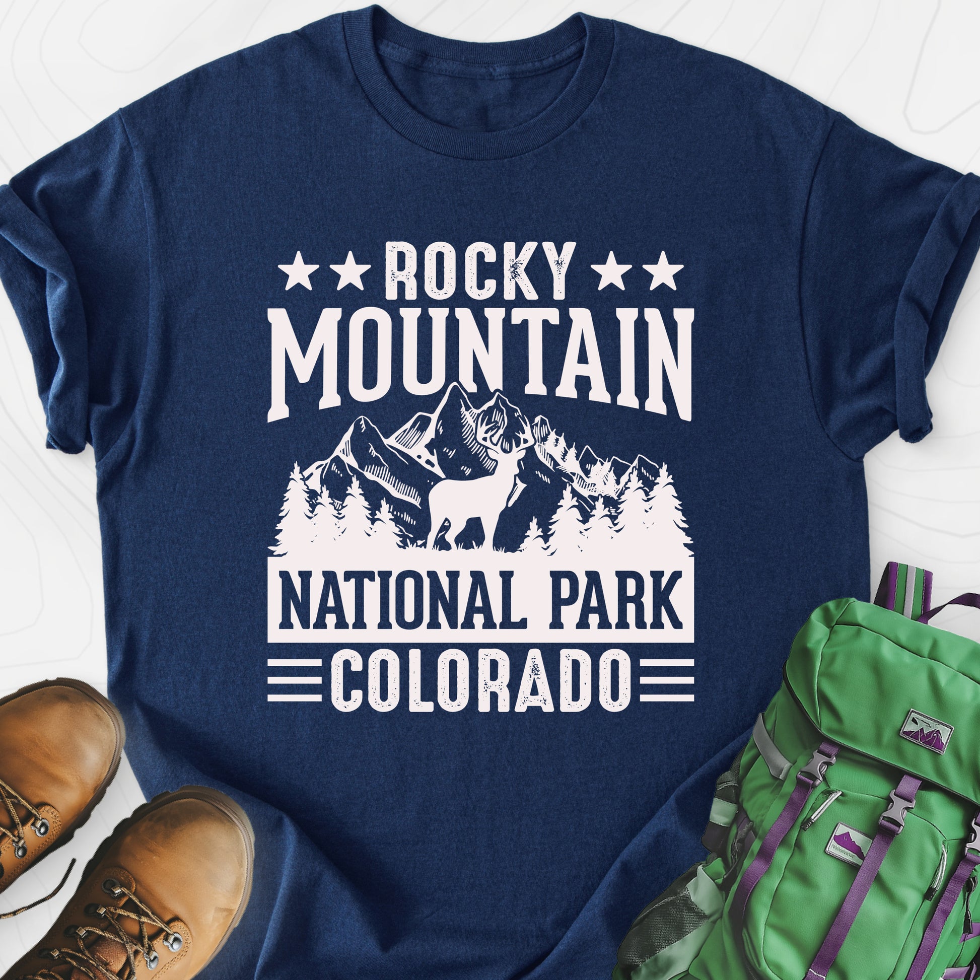 Rocky Mountain Navy front print lightweight T-shirt