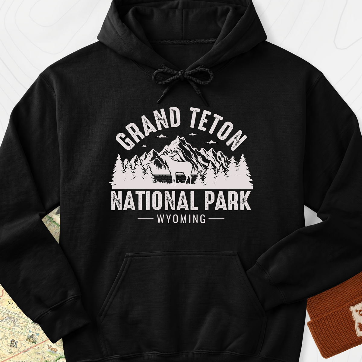 Grand Teton Wyoming Hoodie - Black