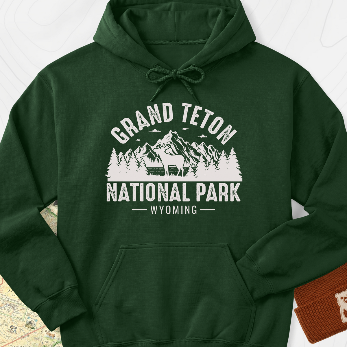 Grand Teton Wyoming Hoodie - Forest Green