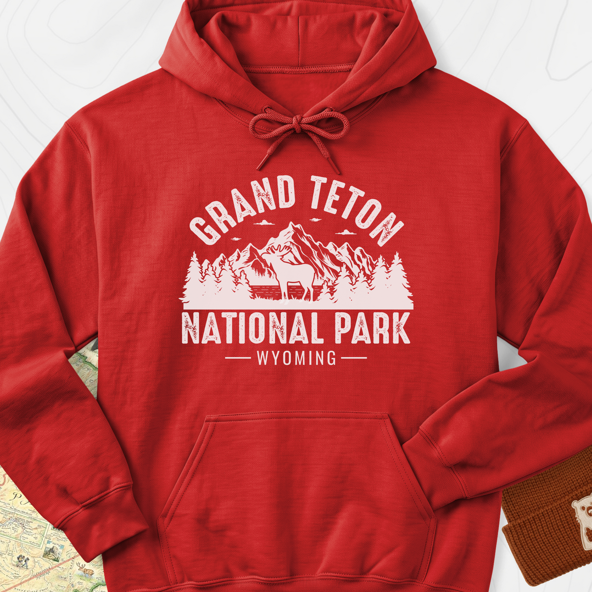 Grand Teton Wyoming Hoodie - Red
