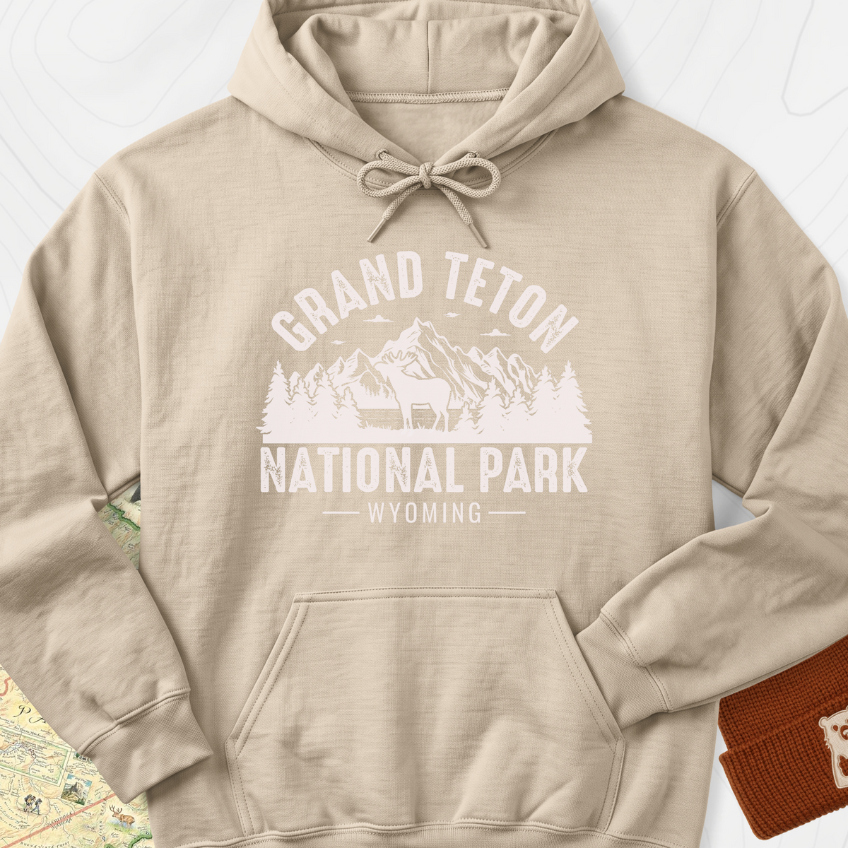 Grand Teton Wyoming Hoodie - Sand