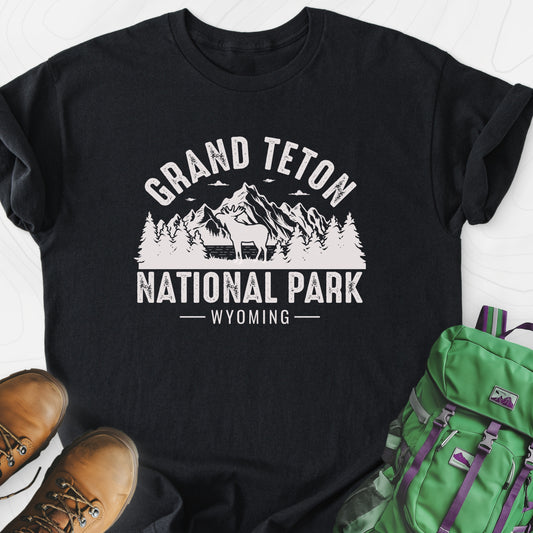 Grand Teton Wyoming Black front print lightweight T-shirt