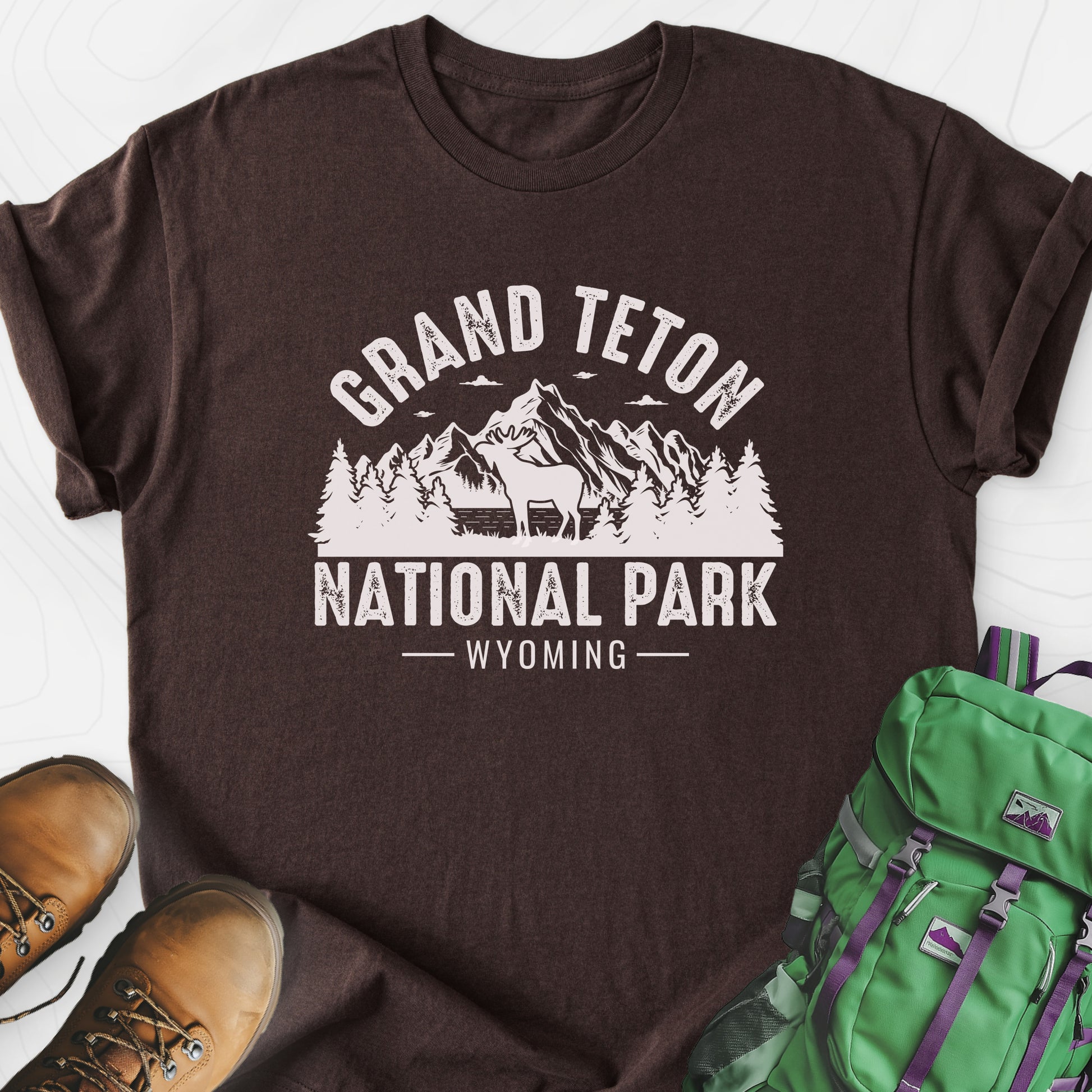 Grand Teton Wyoming Dark Chocolate front print lightweight T-shirt