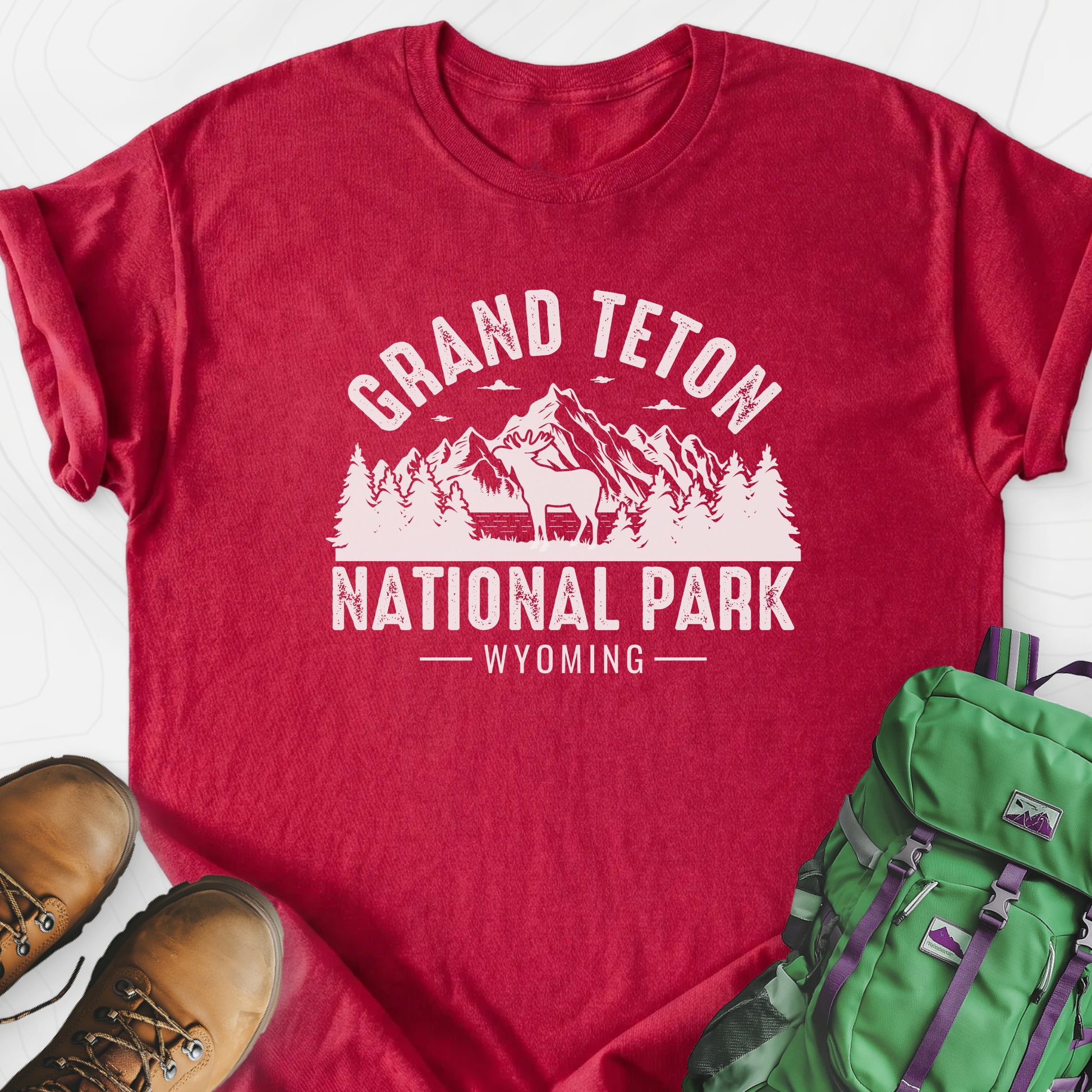 Grand Teton Wyoming Heather Red front print lightweight T-shirt