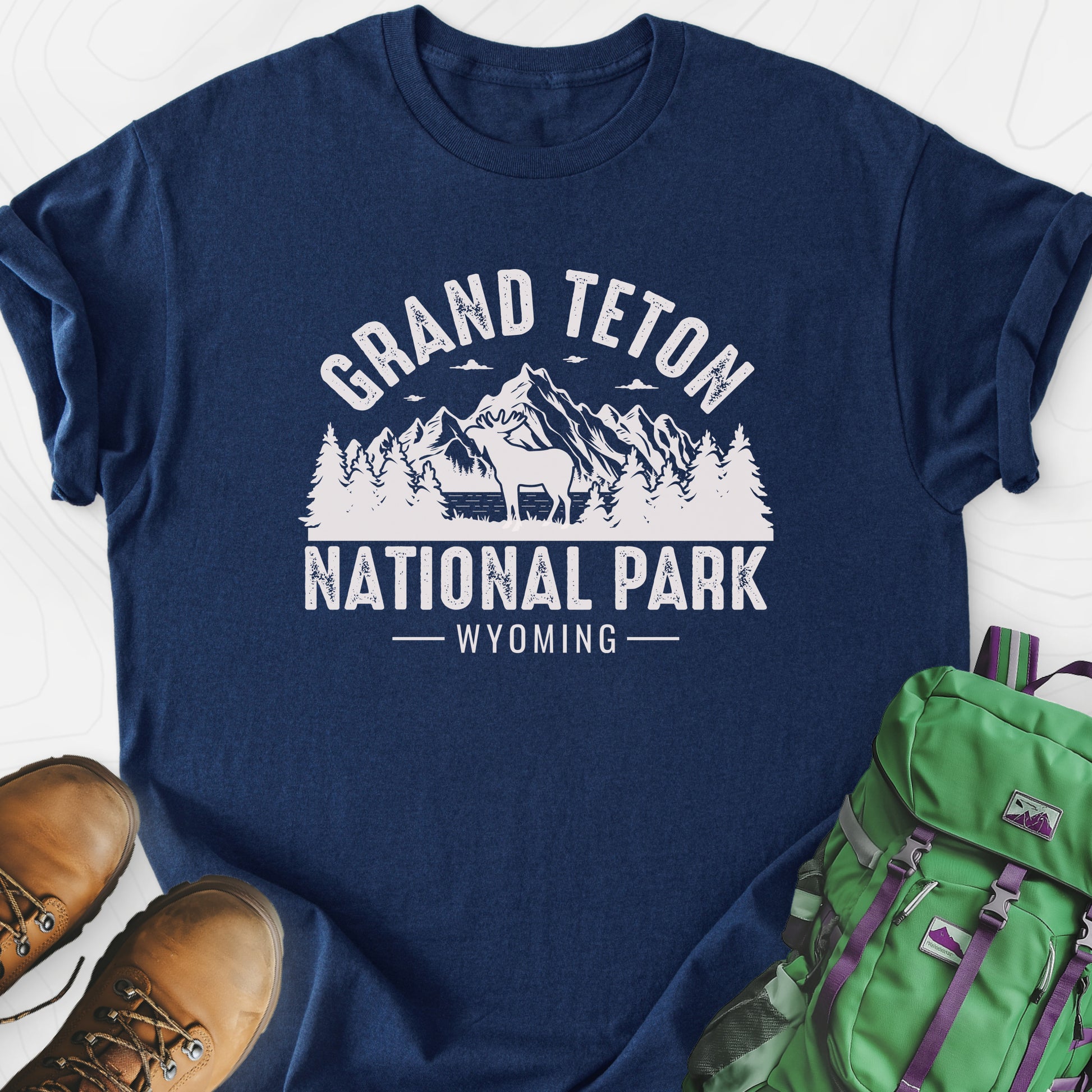Grand Teton Wyoming Navy front print lightweight T-shirt