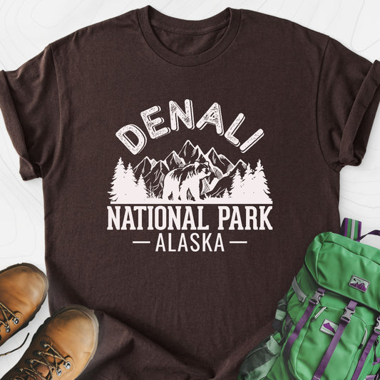 Denali Alaska Dark Chocolate front print lightweight T-shirt