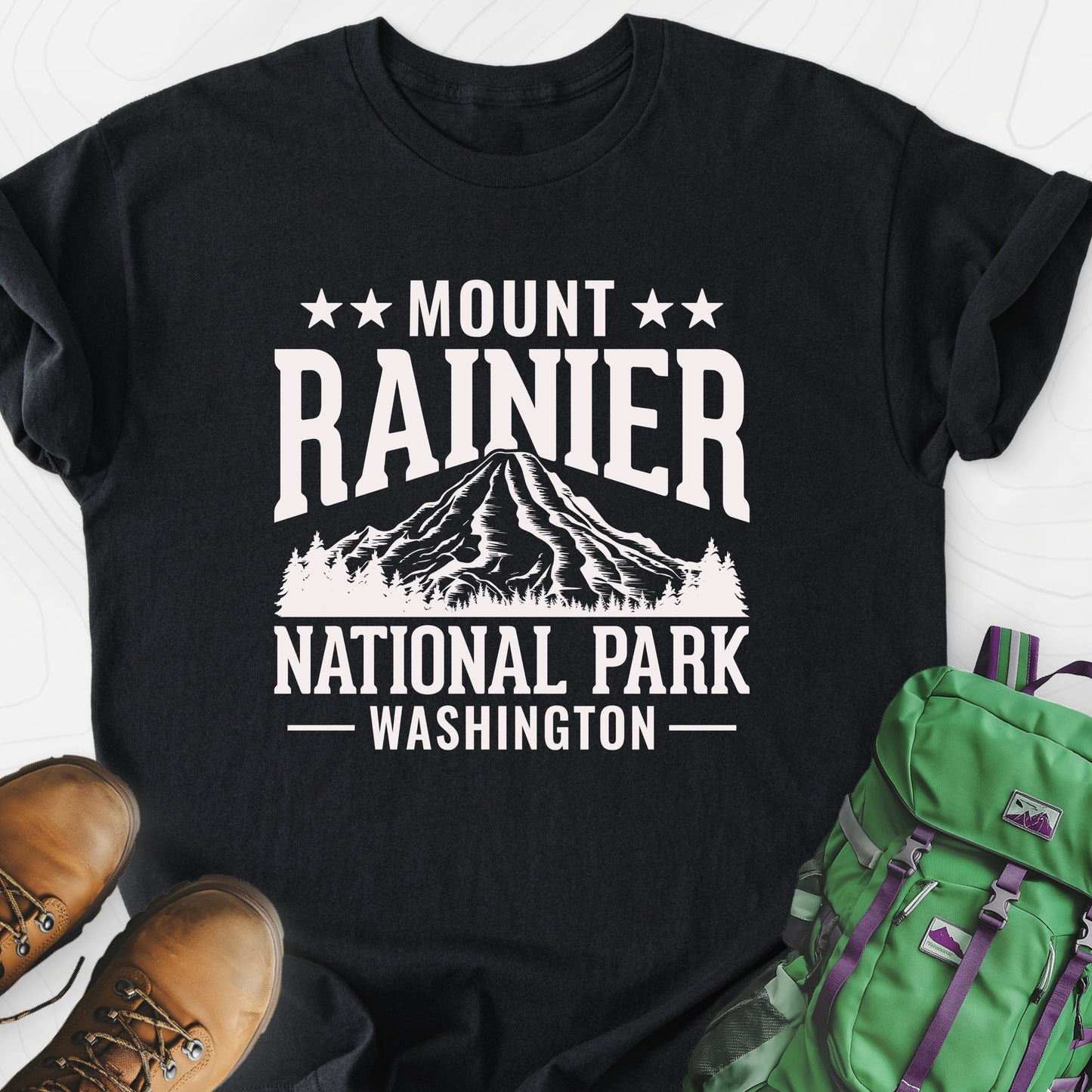Mount Rainier Black front print lightweight T-shirt