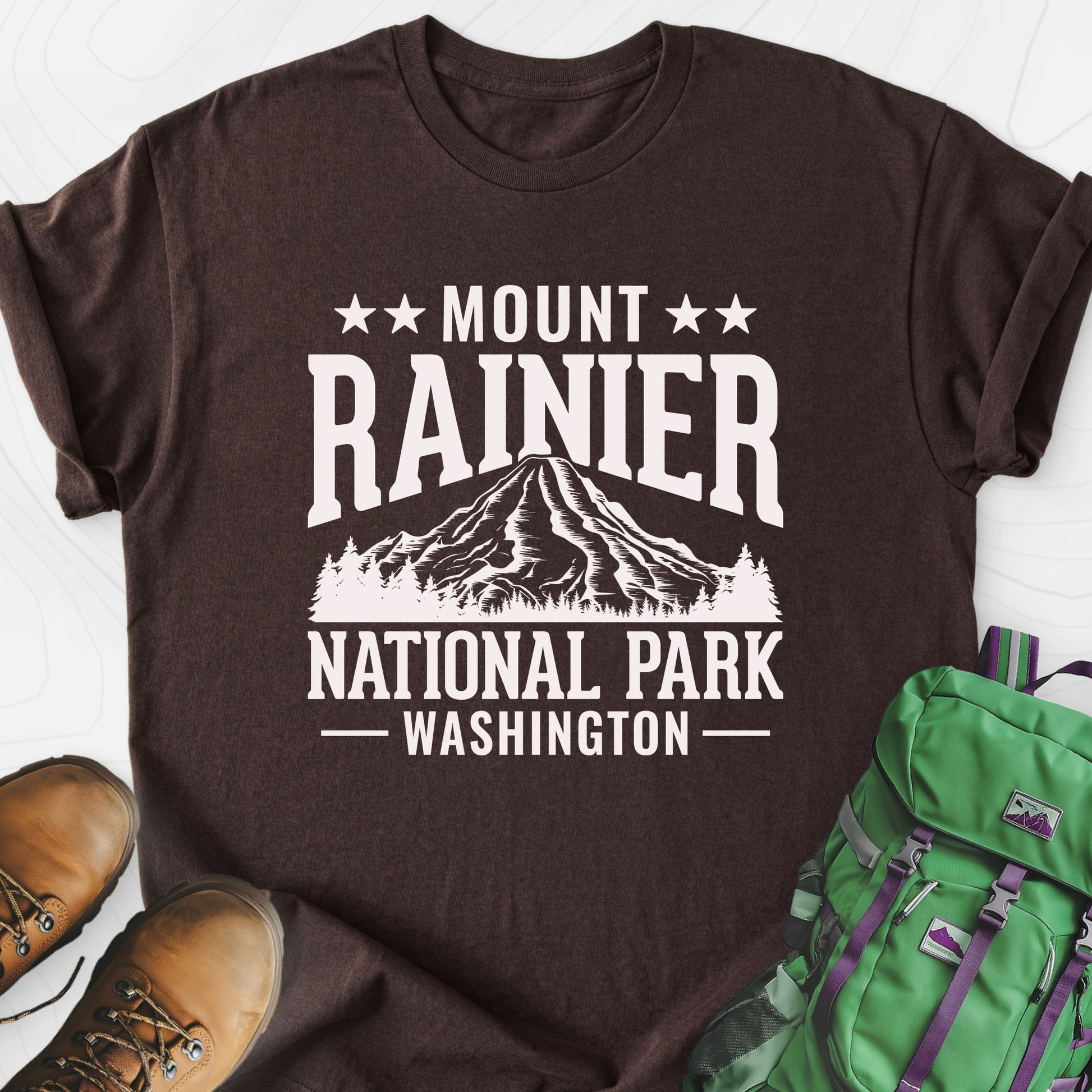 Mount Rainier Dark Chocolate front print lightweight T-shirt