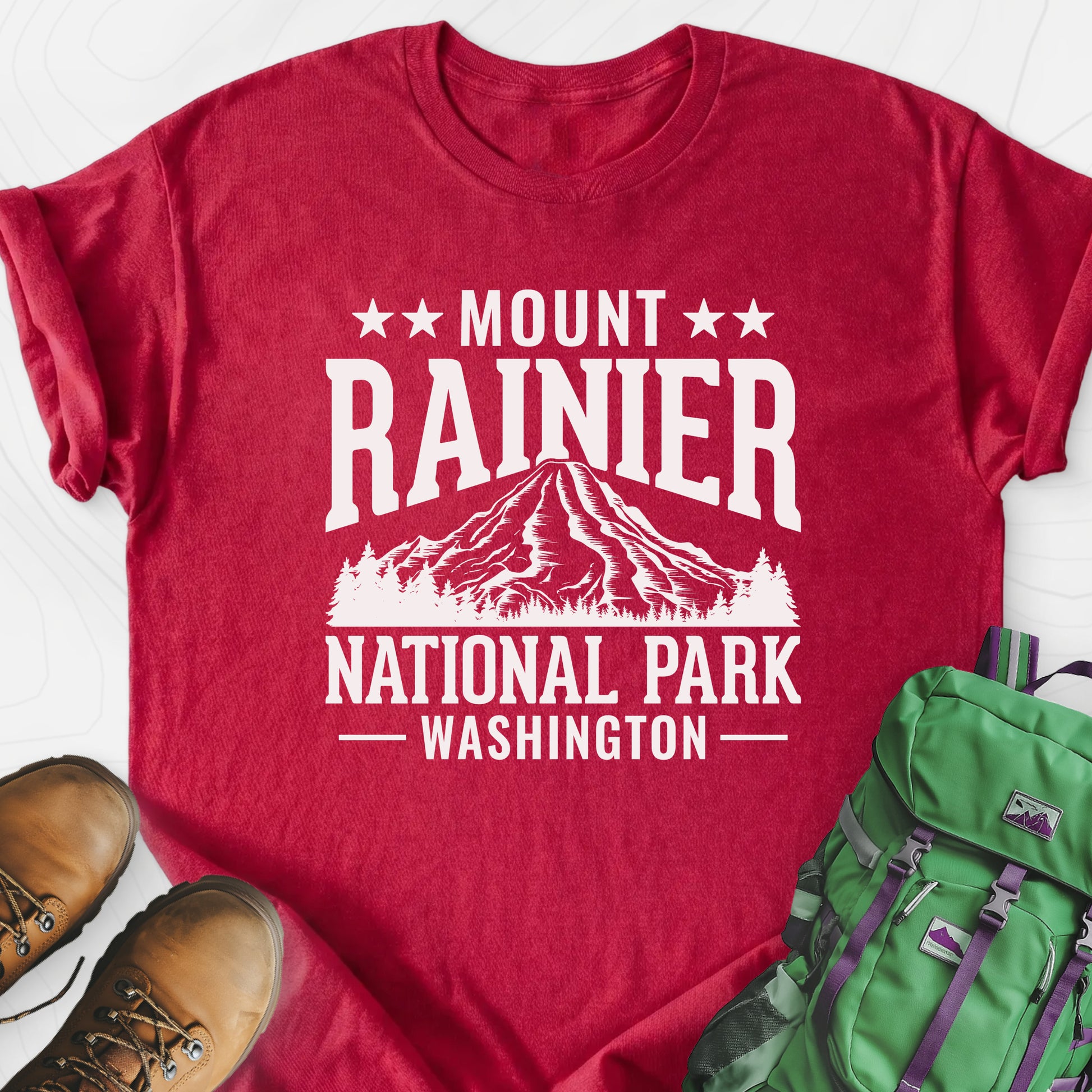 Mount Rainier Heather Red front print lightweight T-shirt