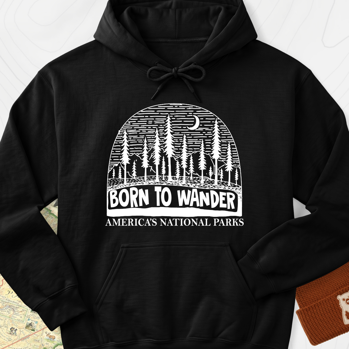 Born to Wander America Hoodie - Black