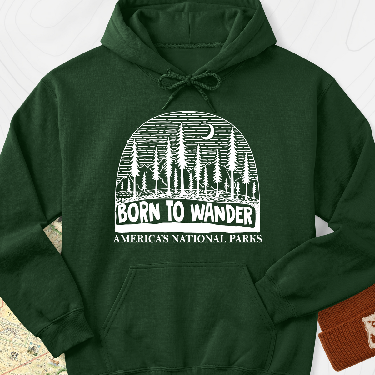 Born to Wander America Hoodie - Forest Green