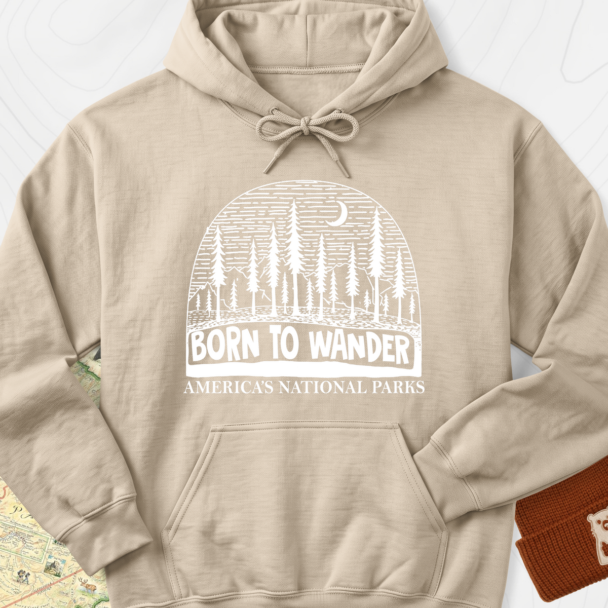 Born to Wander America Hoodie - Sand