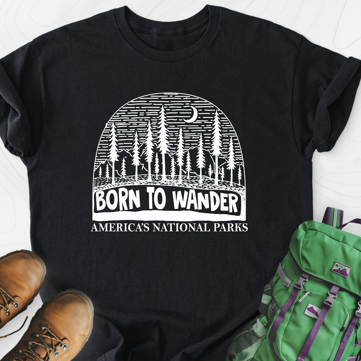 Born to Wander America Black front print lightweight T-shirt