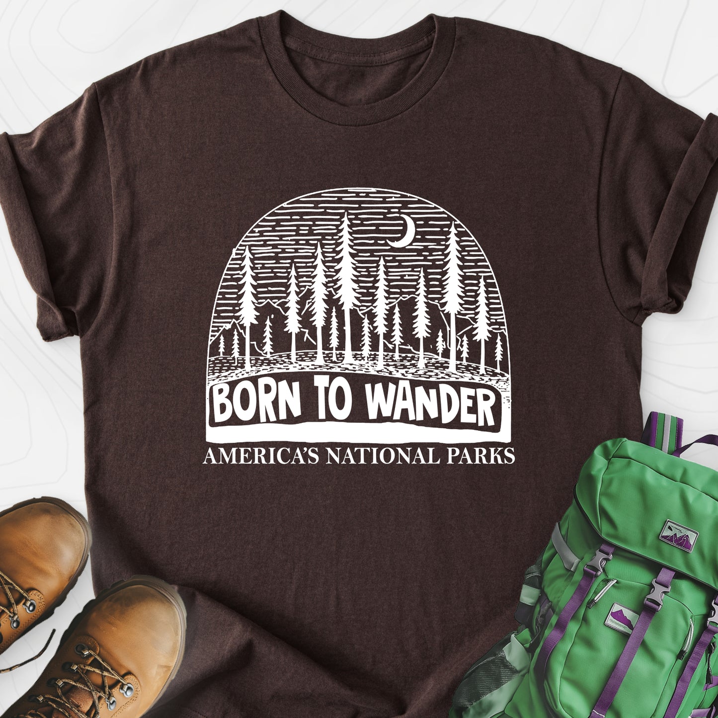 Born to Wander America Dark Chocolate front print lightweight T-shirt