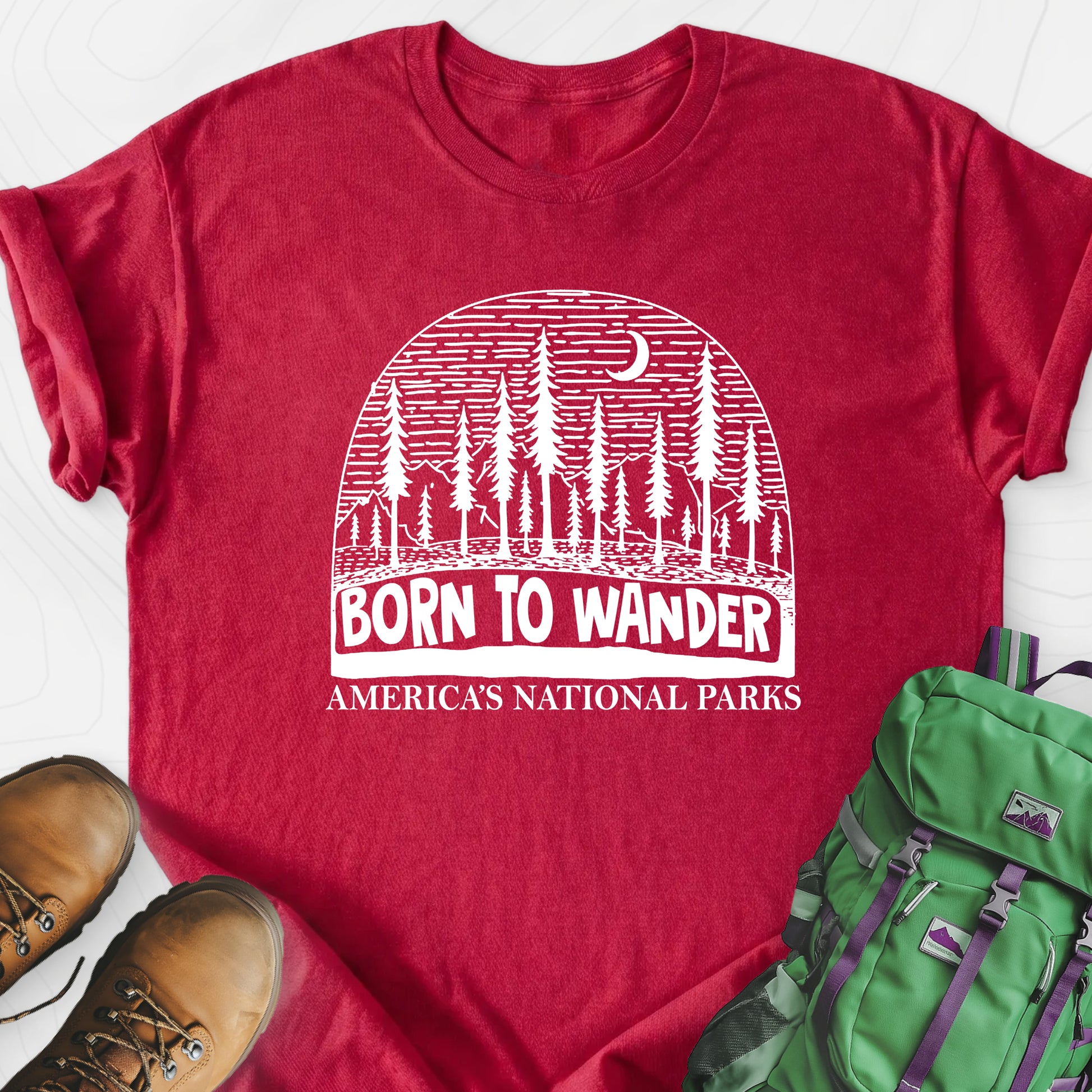 Born to Wander America Heather Red front print lightweight T-shirt