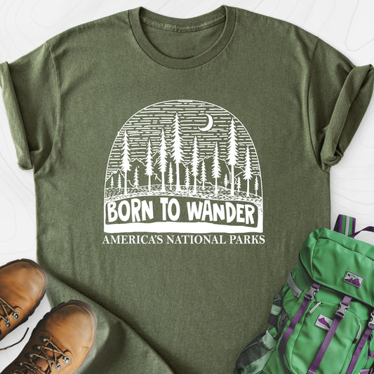 Born to Wander America Military Green front print lightweight T-shirt