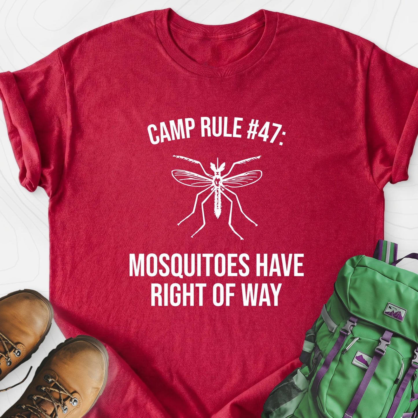 Mosquitoes Have Right Of Way Heather Red front print lightweight T-shirt