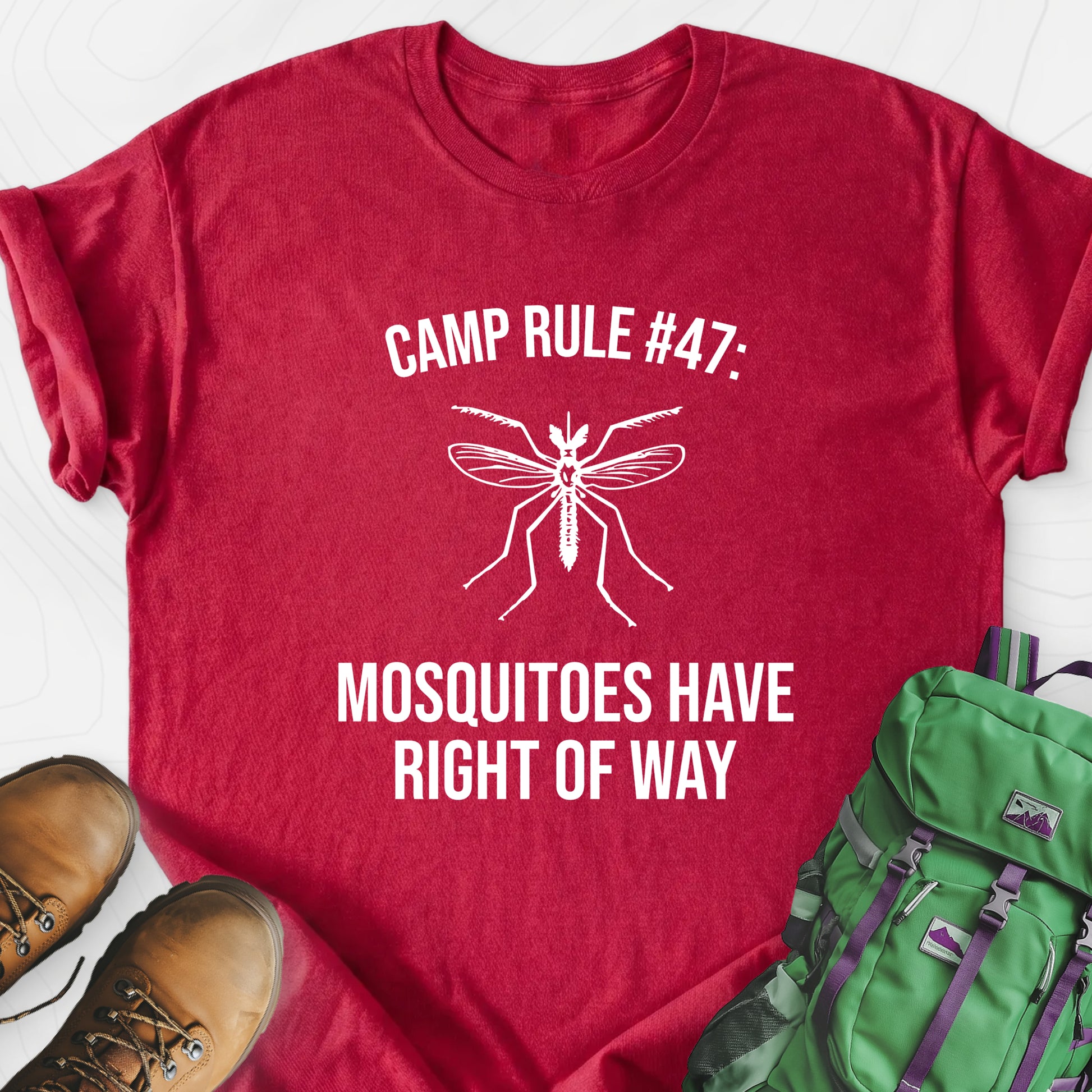 Mosquitoes Have Right Of Way Heather Red front print lightweight T-shirt