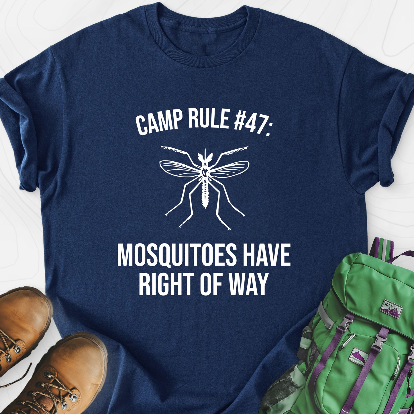 Mosquitoes Have Right Of Way Navy front print lightweight T-shirt