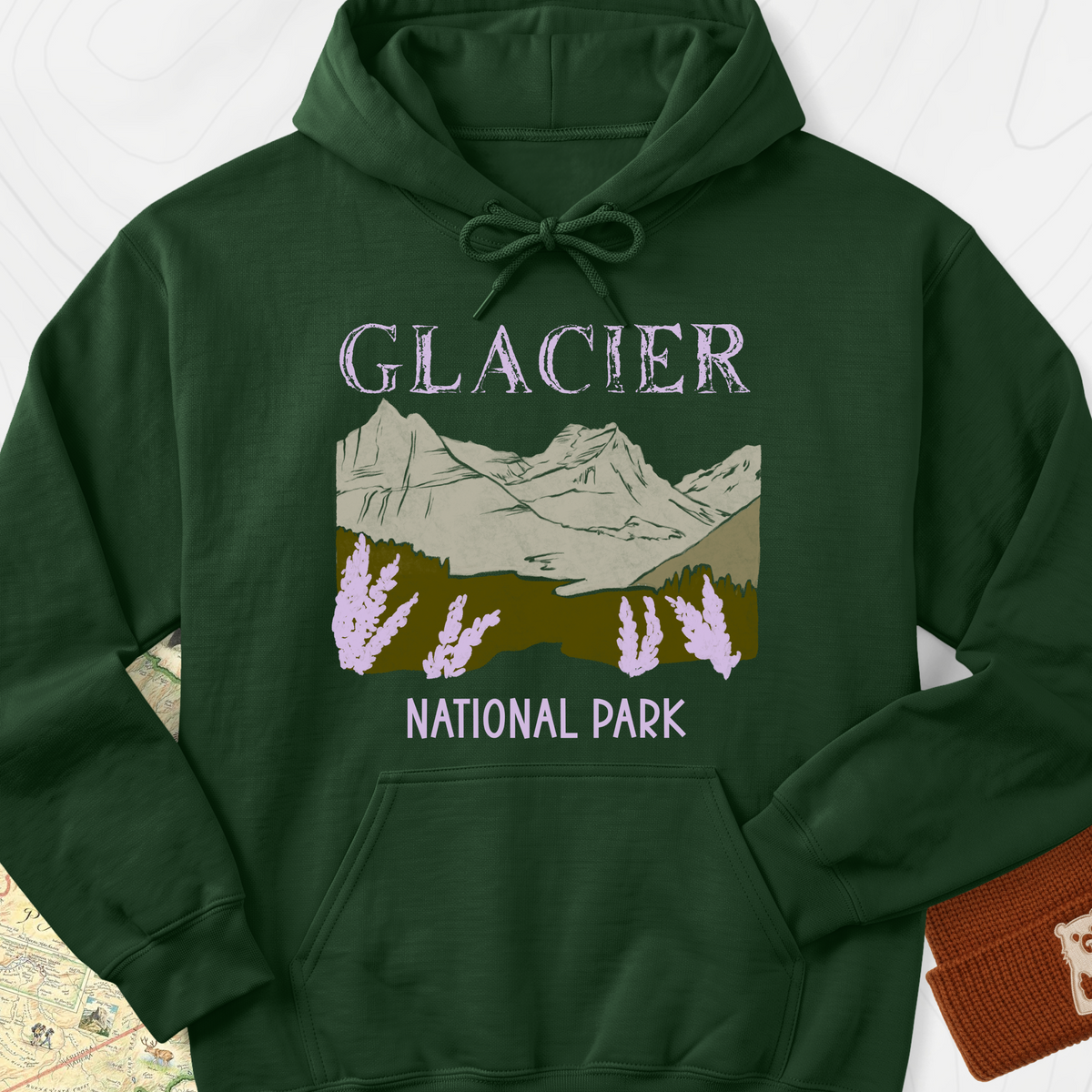 Glacier National Park Hoodie - Forest Green