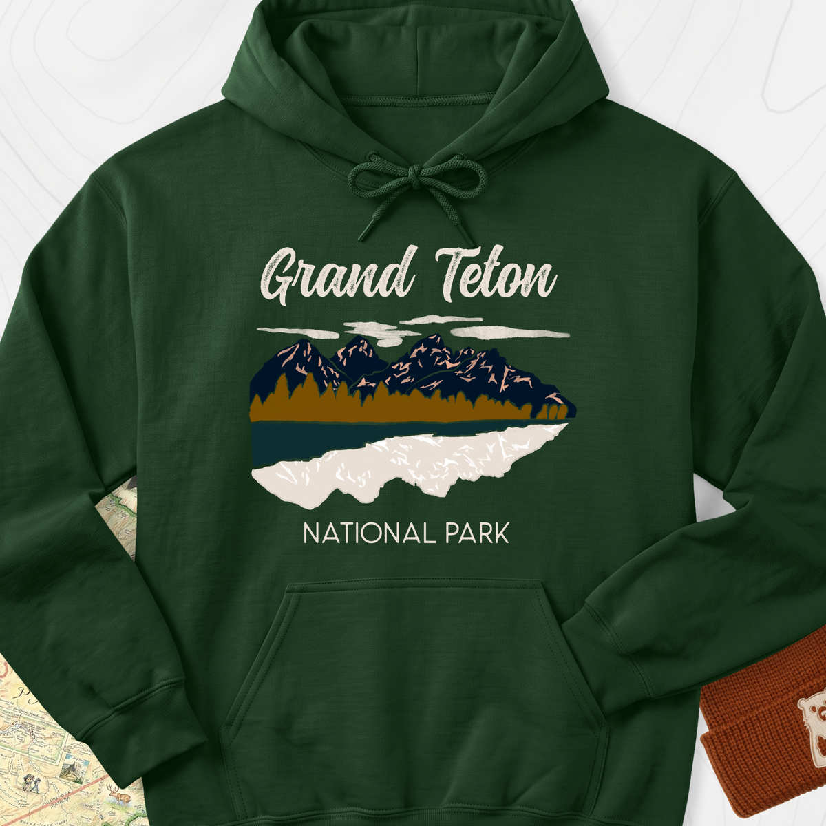Grand Teton National Park Hoodie - Forest Green