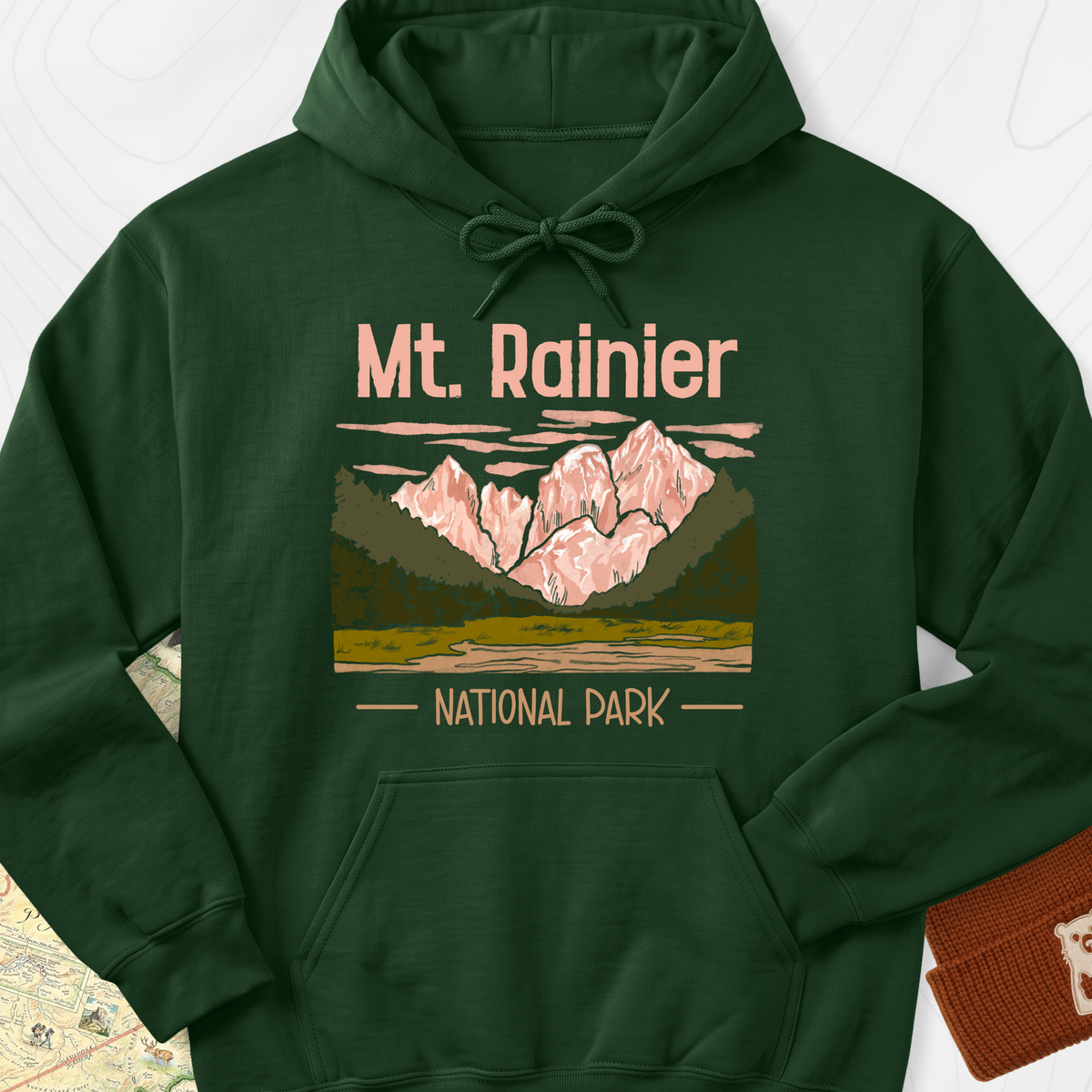 Mount Rainier National Park Hoodie - Forest Green