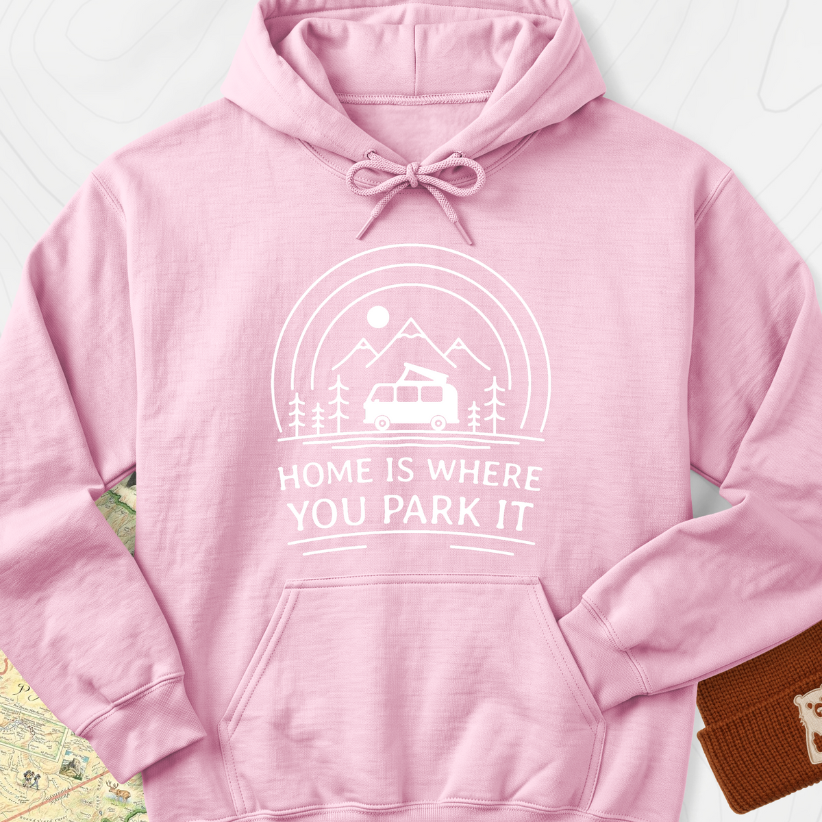 Home Is Where You Park It Hoodie - Light Pink