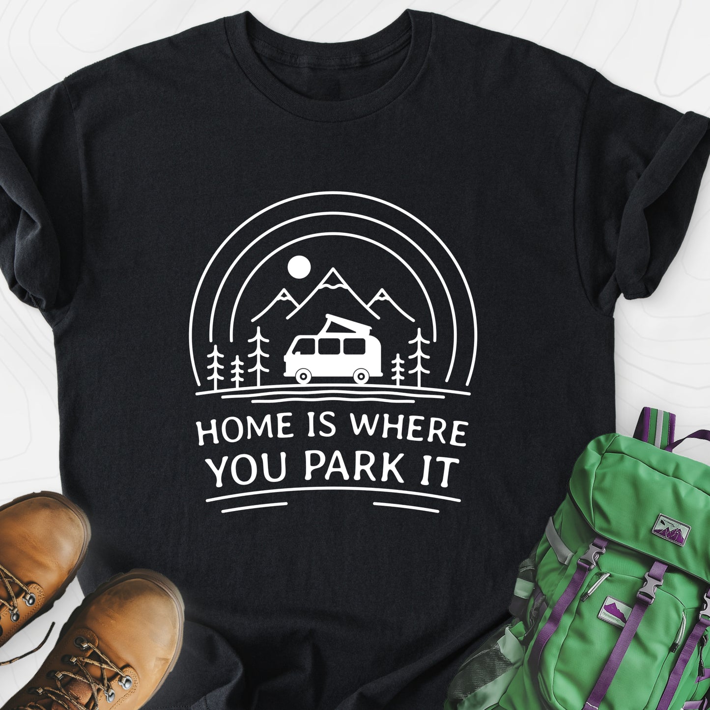 Home Is Where You Park It Black front print lightweight T-shirt