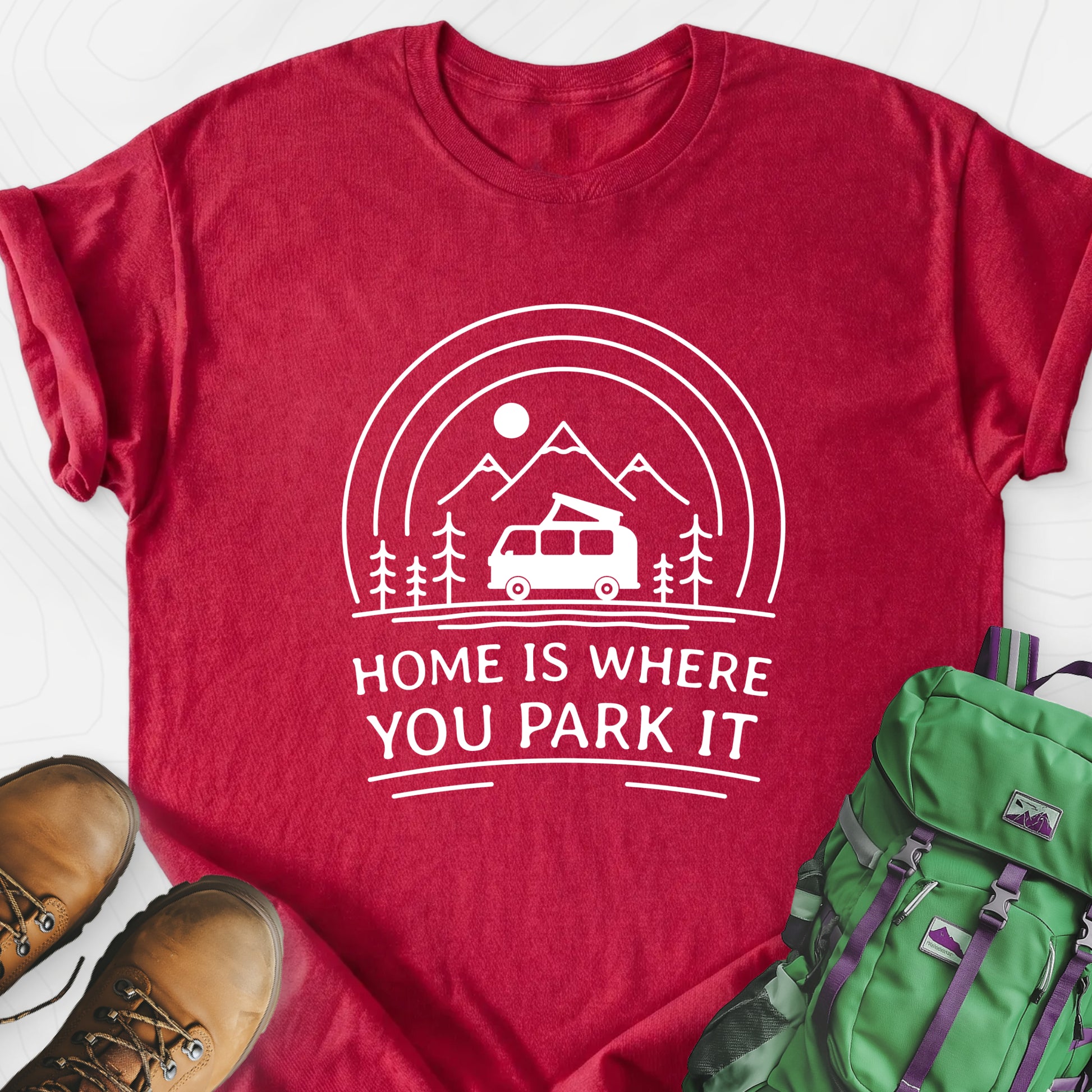 Home Is Where You Park It Heather Red front print lightweight T-shirt