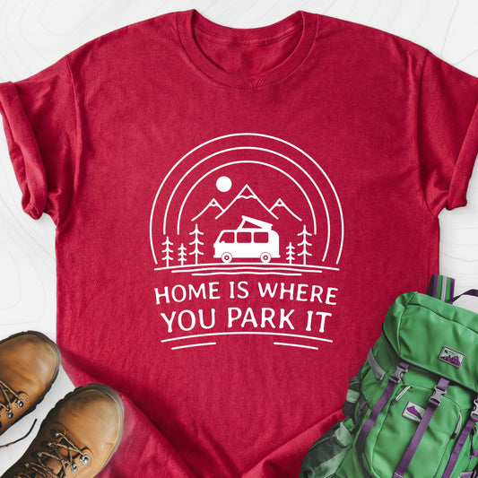 Home Is Where You Park It Heather Red front print lightweight T-shirt