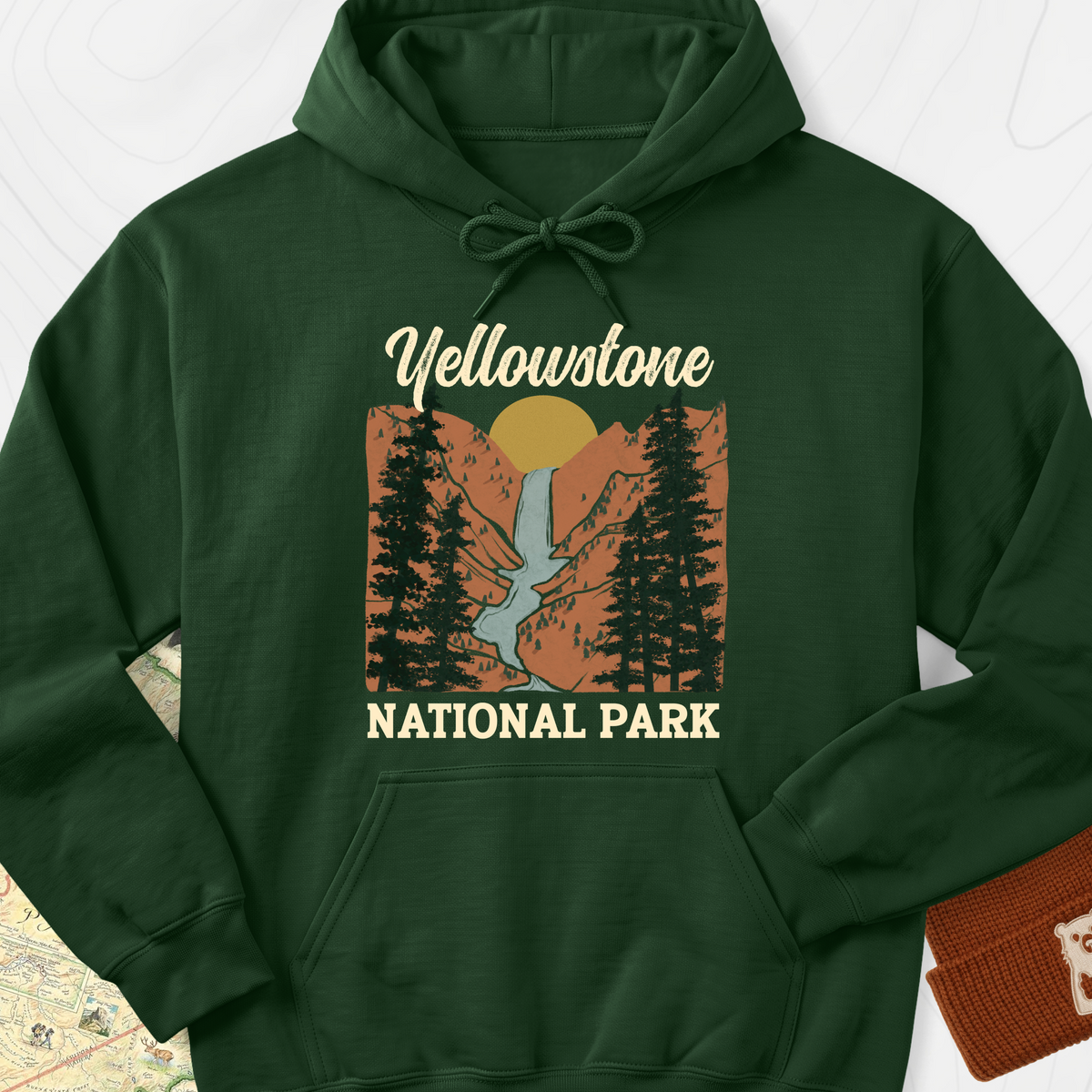 Yellowstone National Park Hoodie - Forest Green