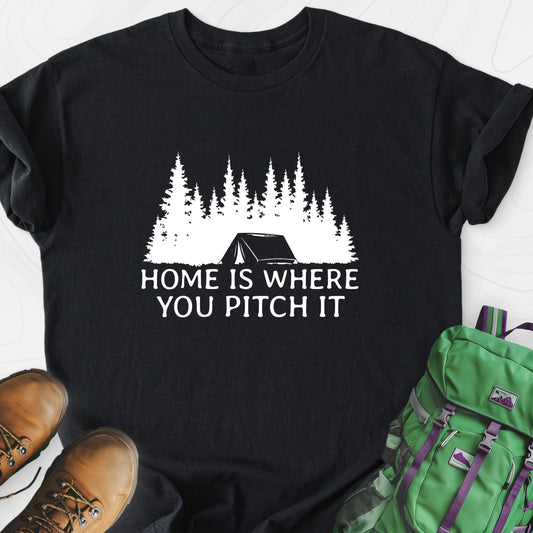 Home Is Where You Pitch It Black front print lightweight T-shirt