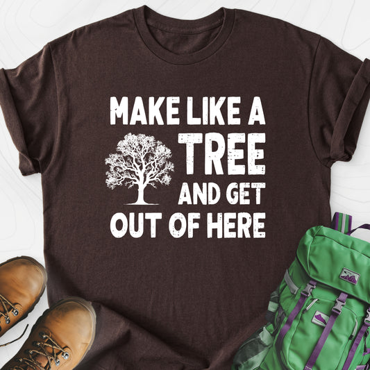Make Like A Tree Dark Chocolate front print lightweight T-shirt