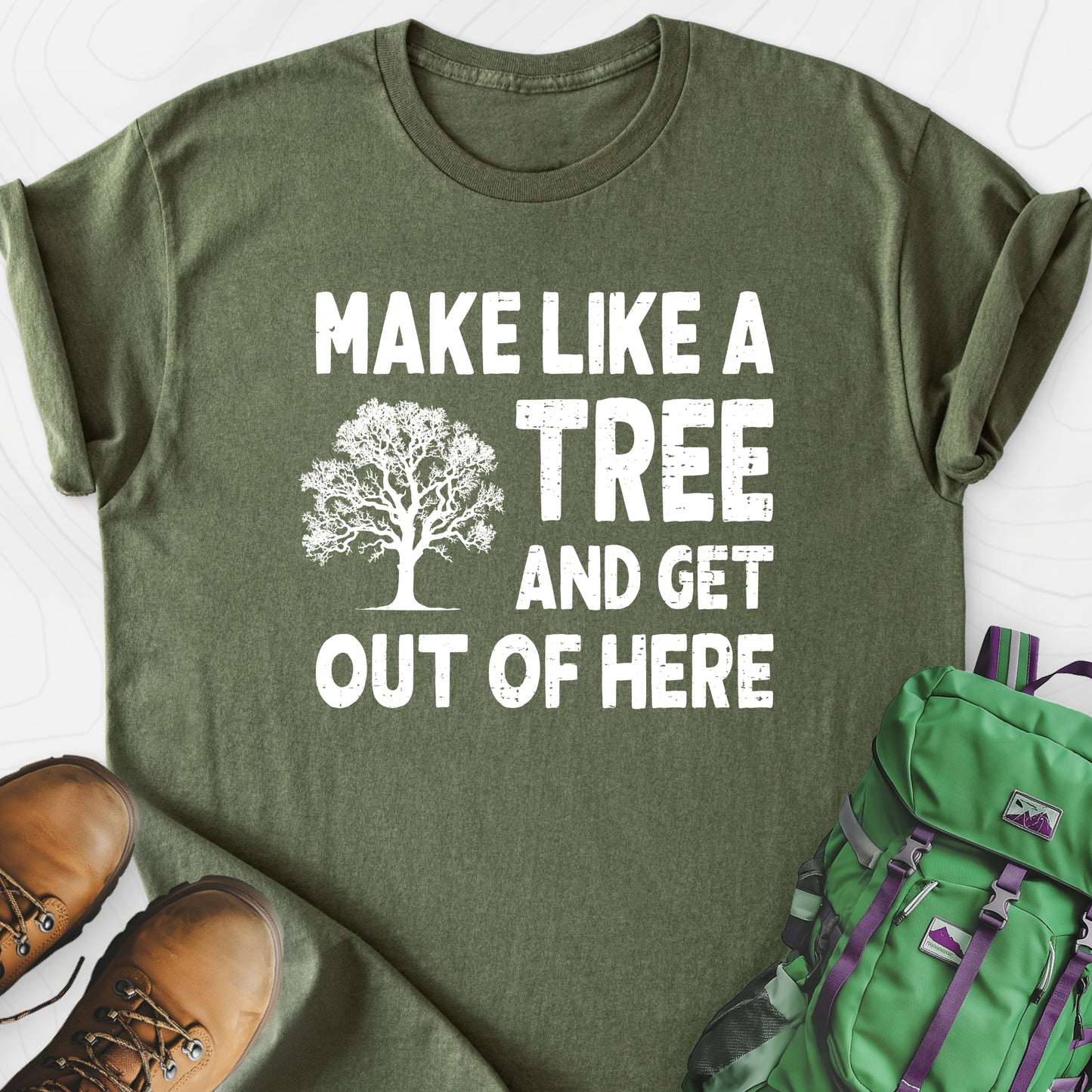 Make Like A Tree Military Green front print lightweight T-shirt