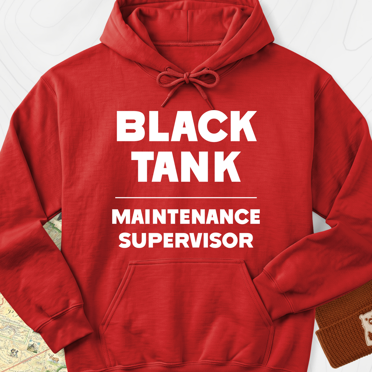 Black Tank Maintenance Supervisor Hoodie - Red