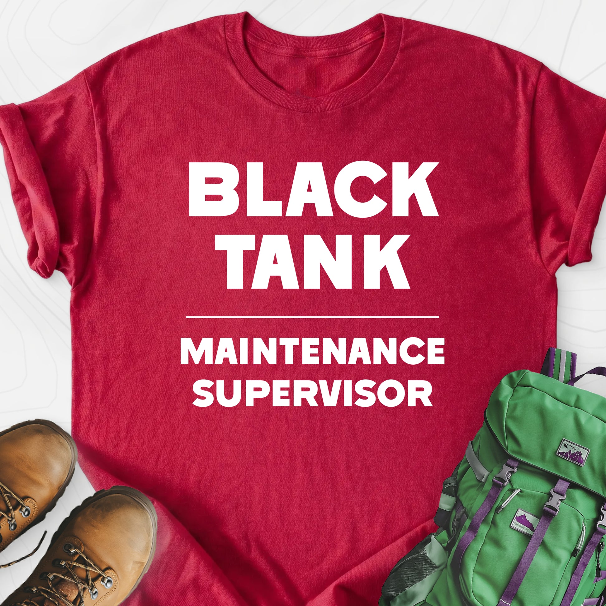 Black Tank Maintenance Supervisor Heather Red front print lightweight T-shirt