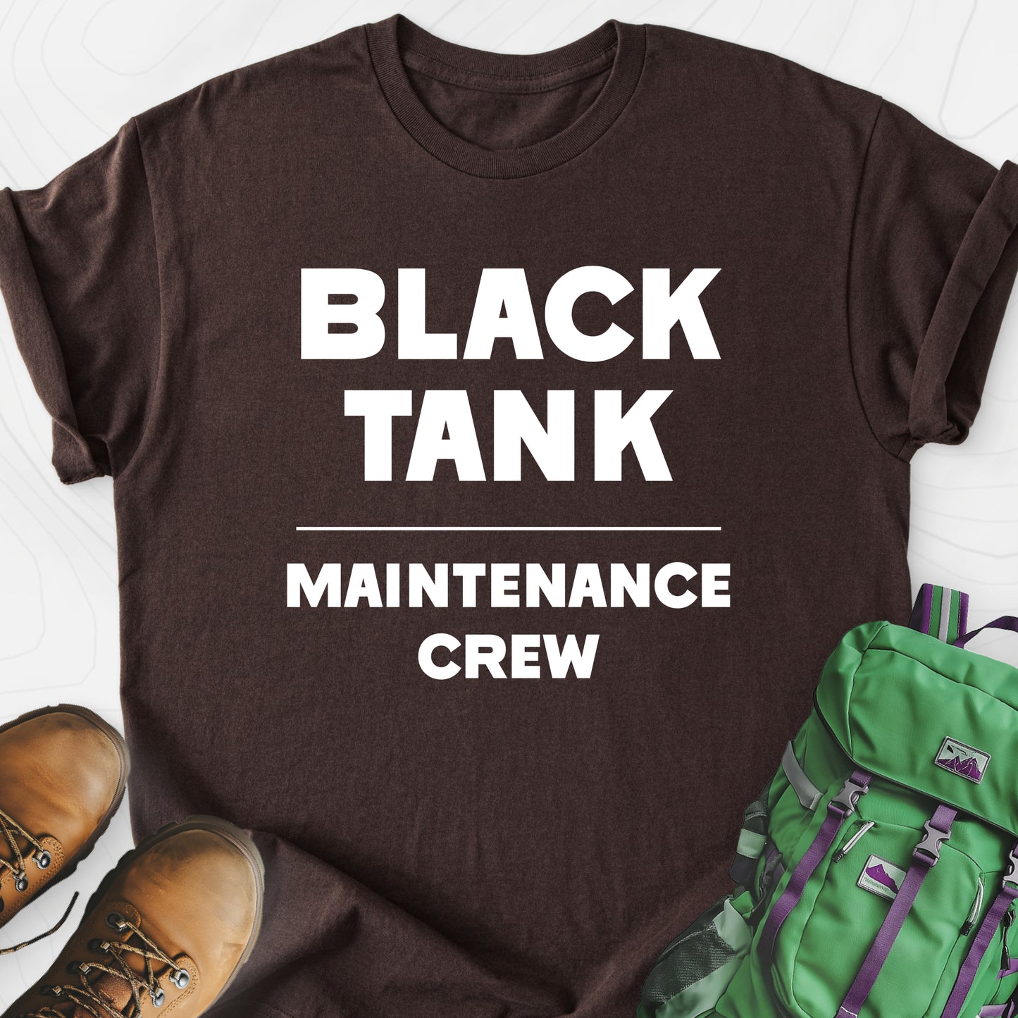 Black Tank Maintenance Crew Dark Chocolate front print lightweight T-shirt