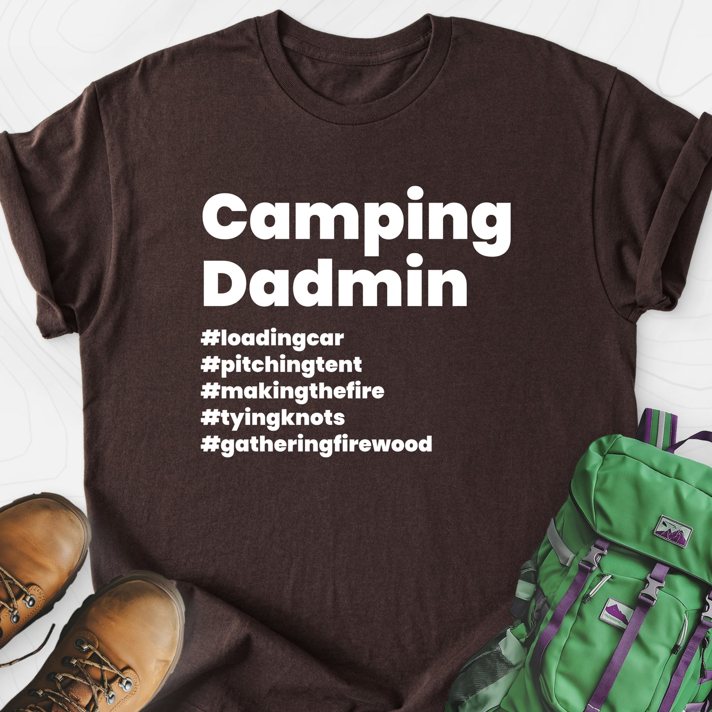 Camping Dadmin Dark Chocolate front print lightweight T-shirt