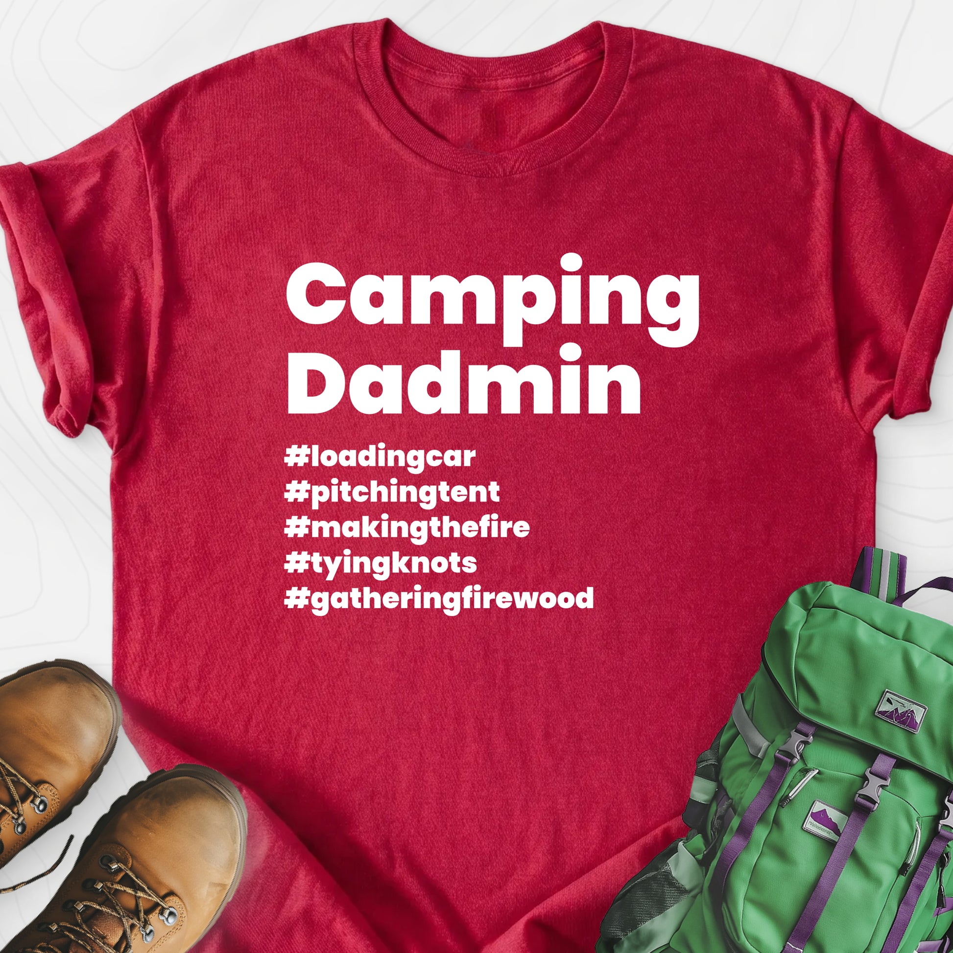 Camping Dadmin Heather Red front print lightweight T-shirt