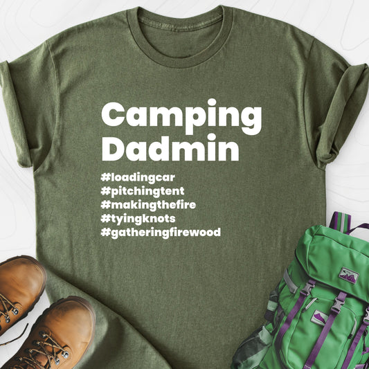 Camping Dadmin Military Green front print lightweight T-shirt