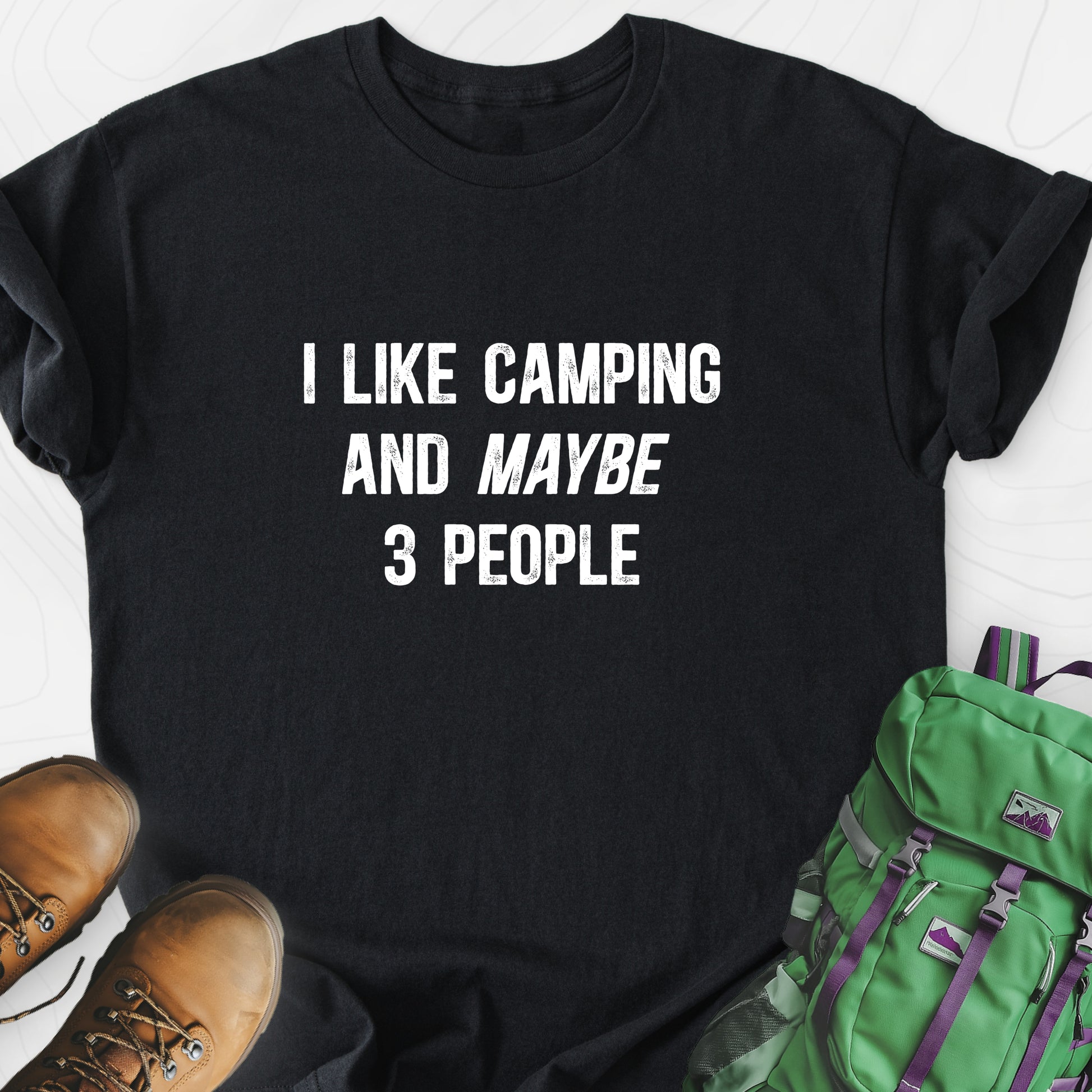 I Like Camping... Black front print lightweight T-shirt