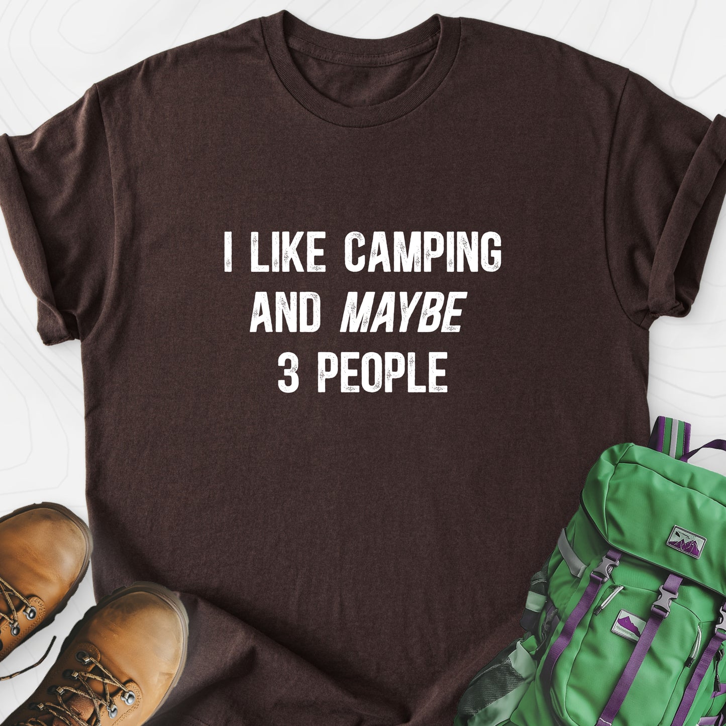 I Like Camping... Dark Chocolate front print lightweight T-shirt