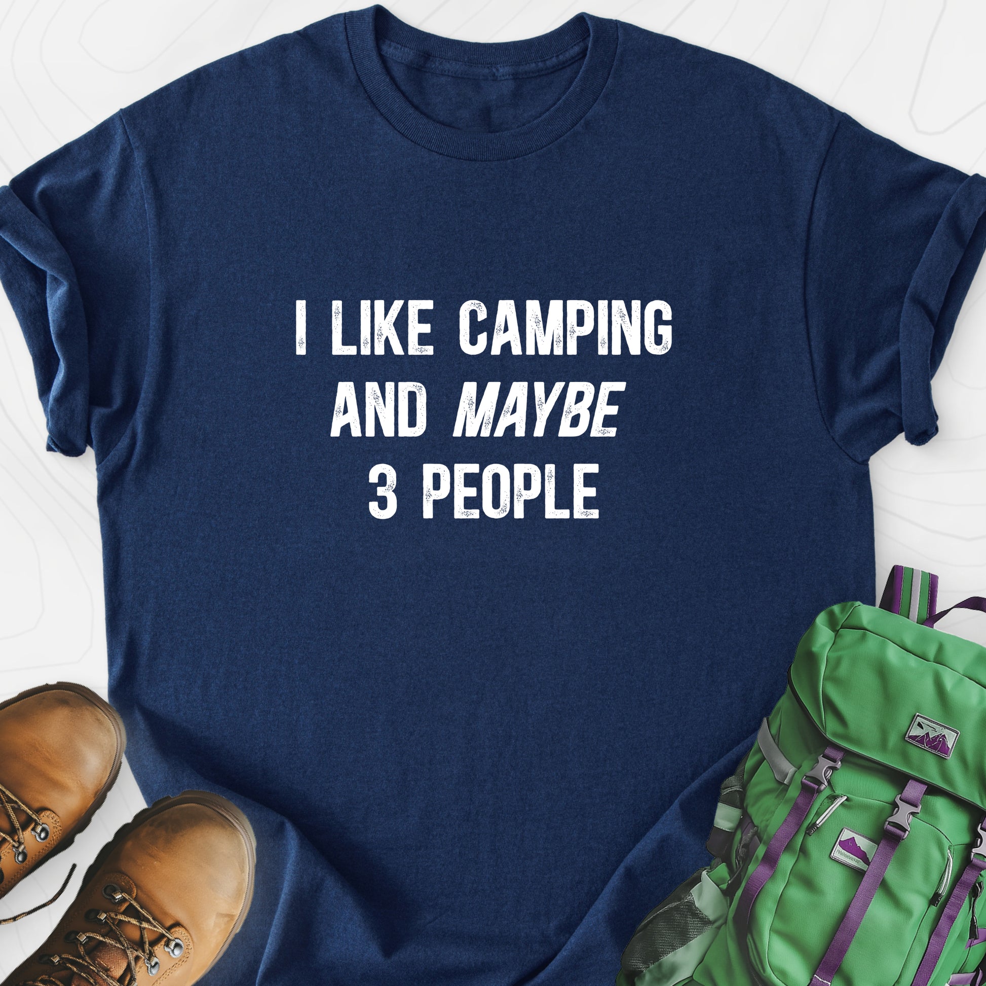 I Like Camping... Navy front print lightweight T-shirt